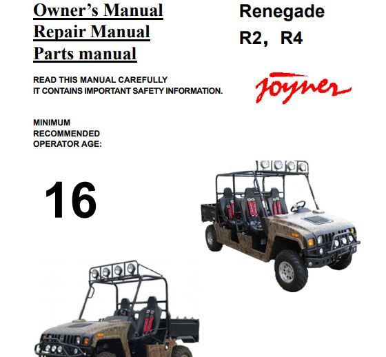 Joyner Renegade R2/R4 Owner, Repair, Parts Manual